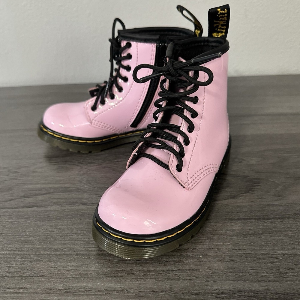 Dr. Martens Kids 1460 Toddler Size 9 Pink Patent Combat Boots Side Zip